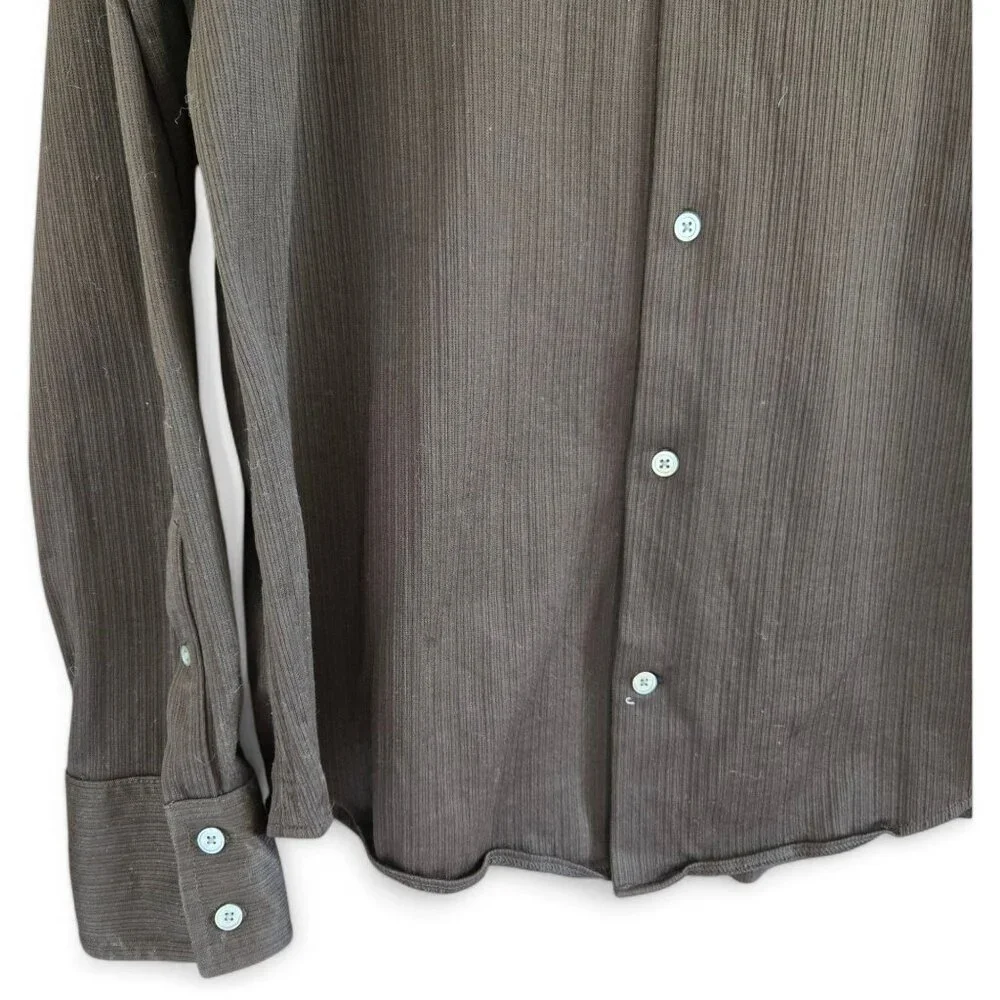 Lauren Ralph Lauren Button-Up Shirt Mens Ribbed Textured Brown Striped Size XL - Picture 5 of 10